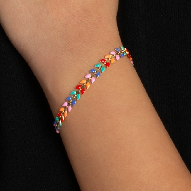 Multicolour Enamel Leaf Bracelet