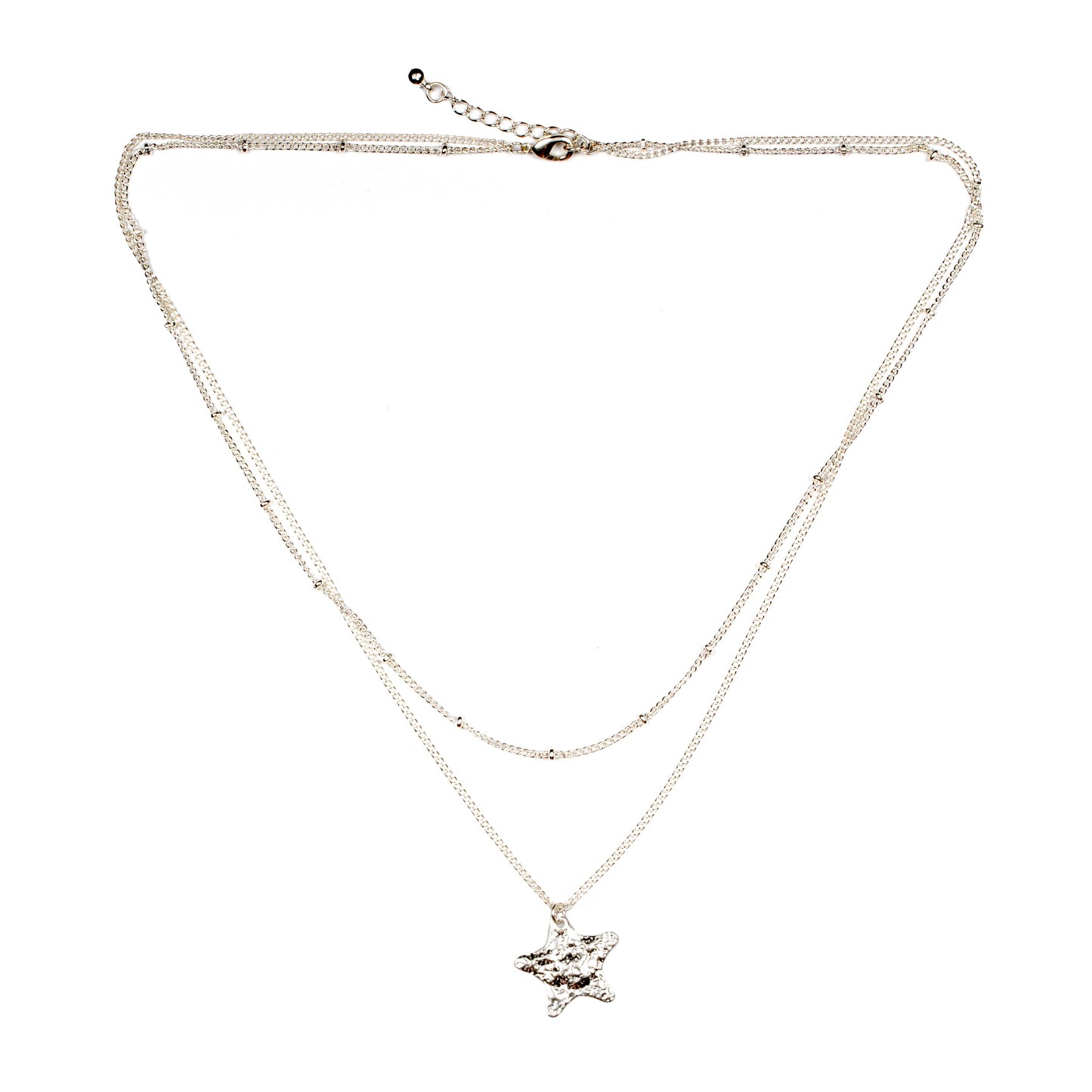 Double Strand Star Necklace - Silver Plate