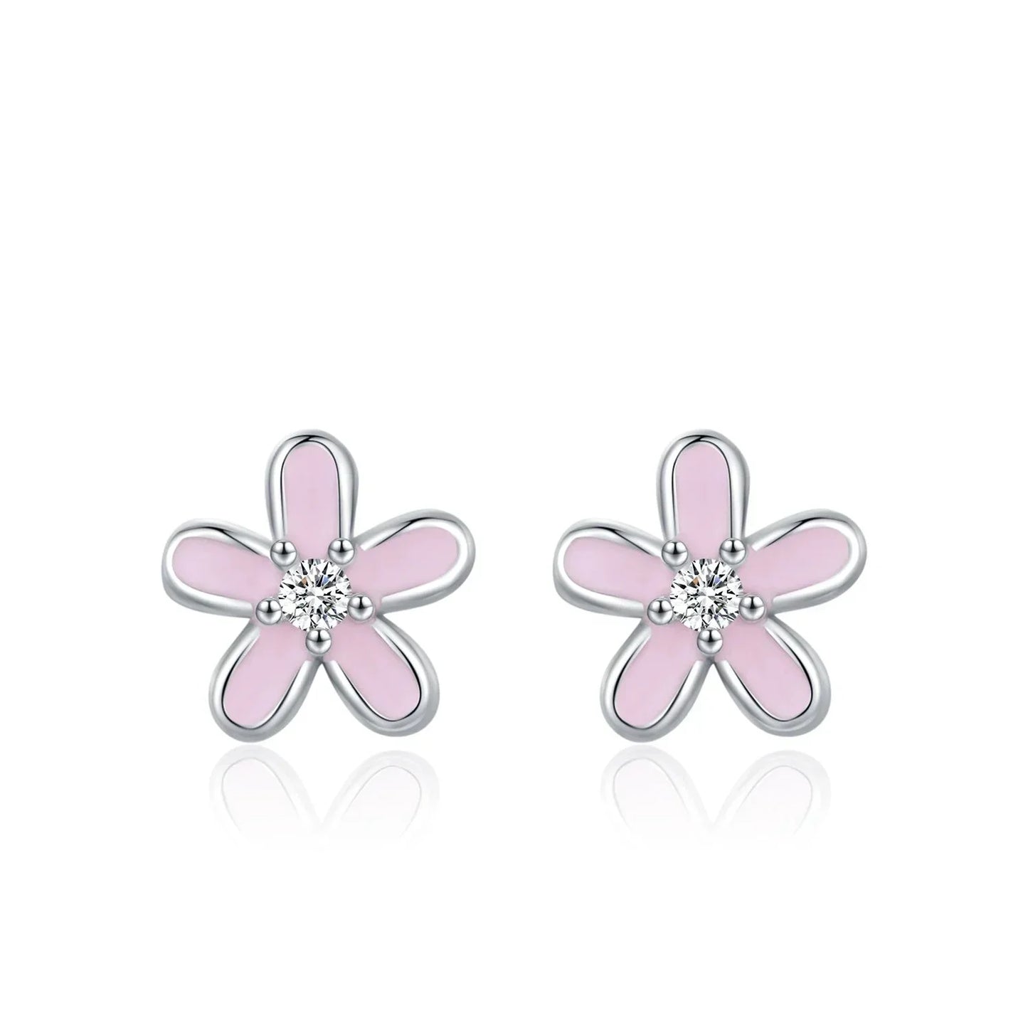 Sterling Silver Colorful Enamel Flower Stud Earrings