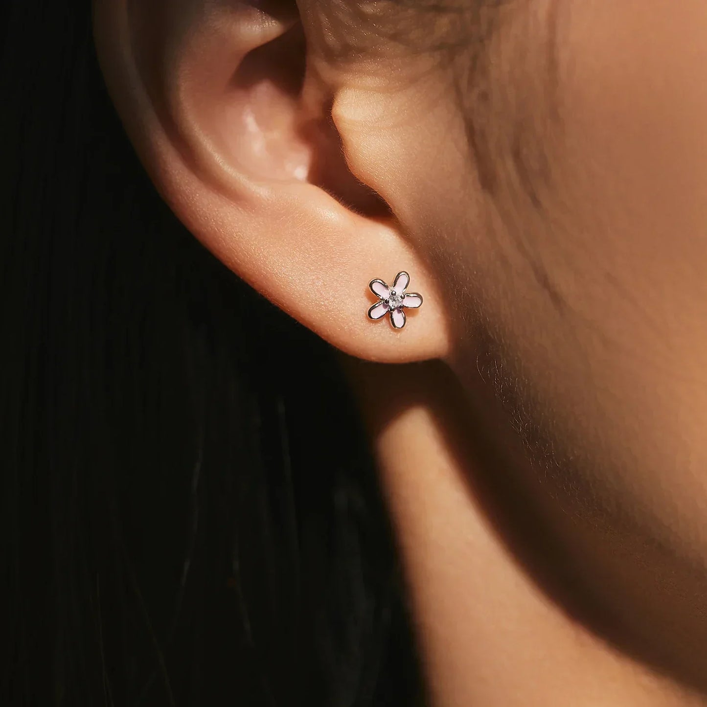 Sterling Silver Colorful Enamel Flower Stud Earrings