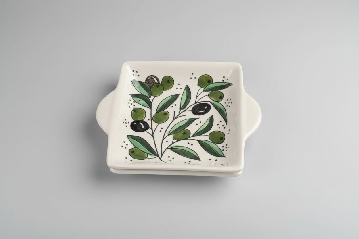 Handcrafted Ceramic Square Plate with Handle