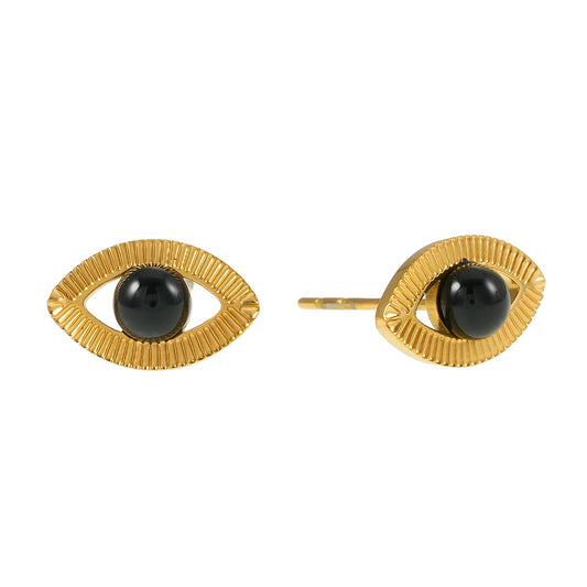Gold Evil Eye Studs with Black Onyx Embellishment
