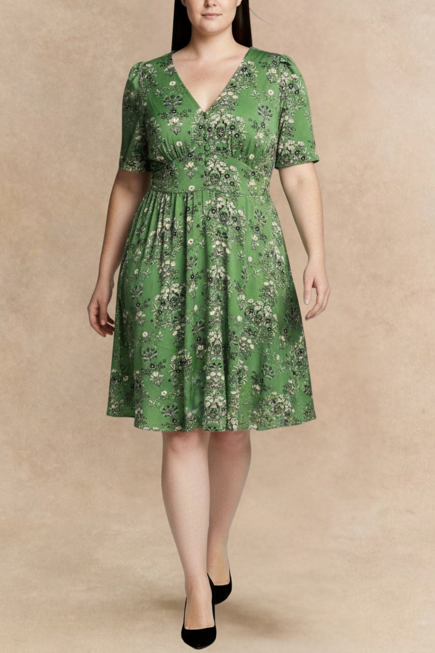 Talia Green Floral Fit and Flare Dress