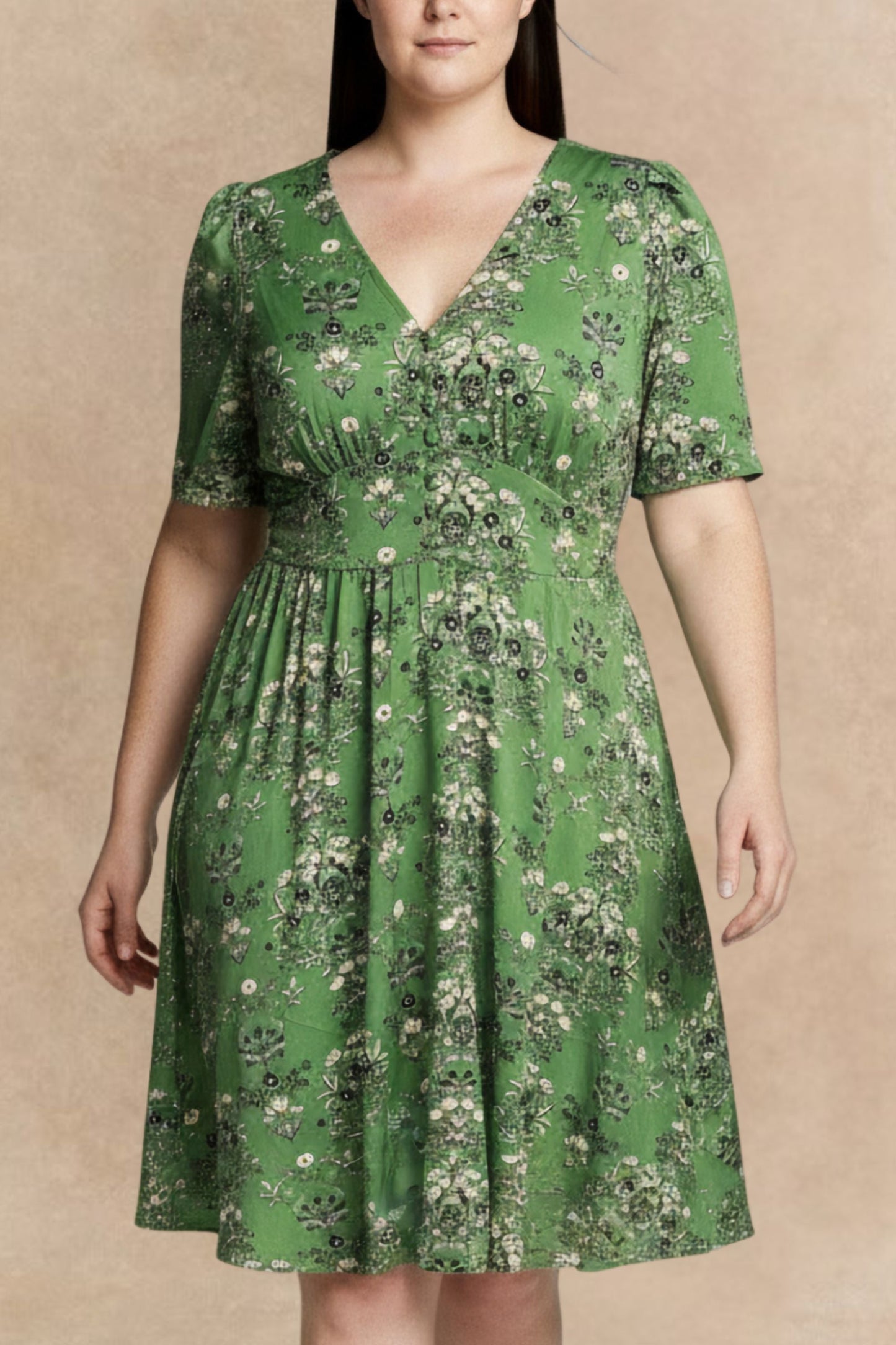 Talia Green Floral Fit and Flare Dress