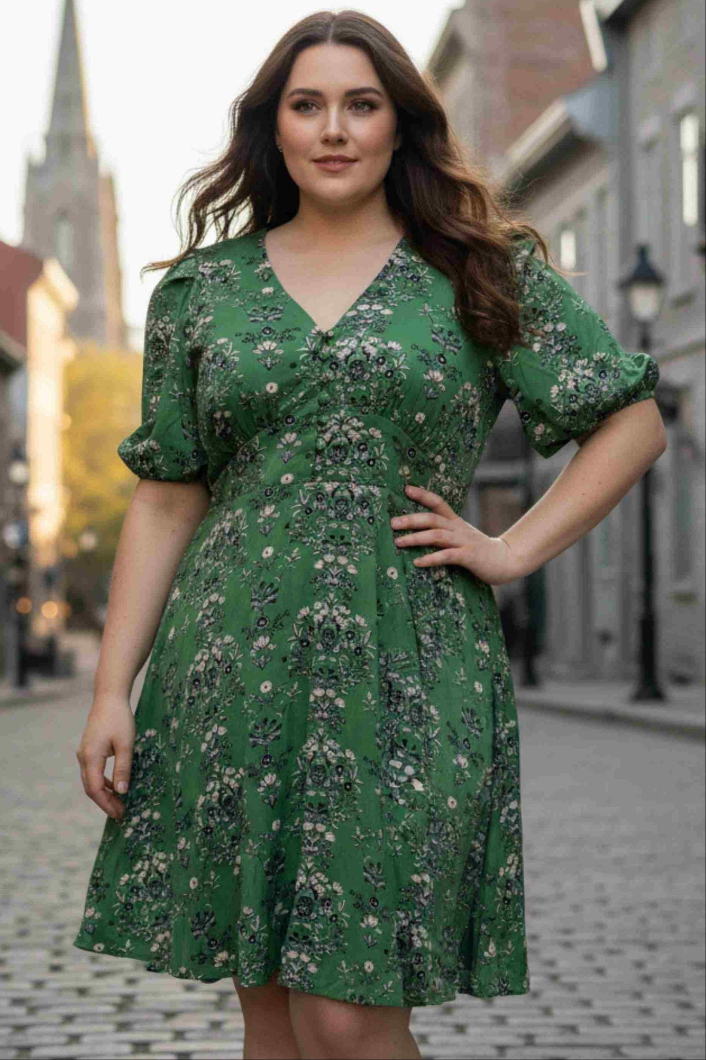 Talia Green Floral Fit and Flare Dress