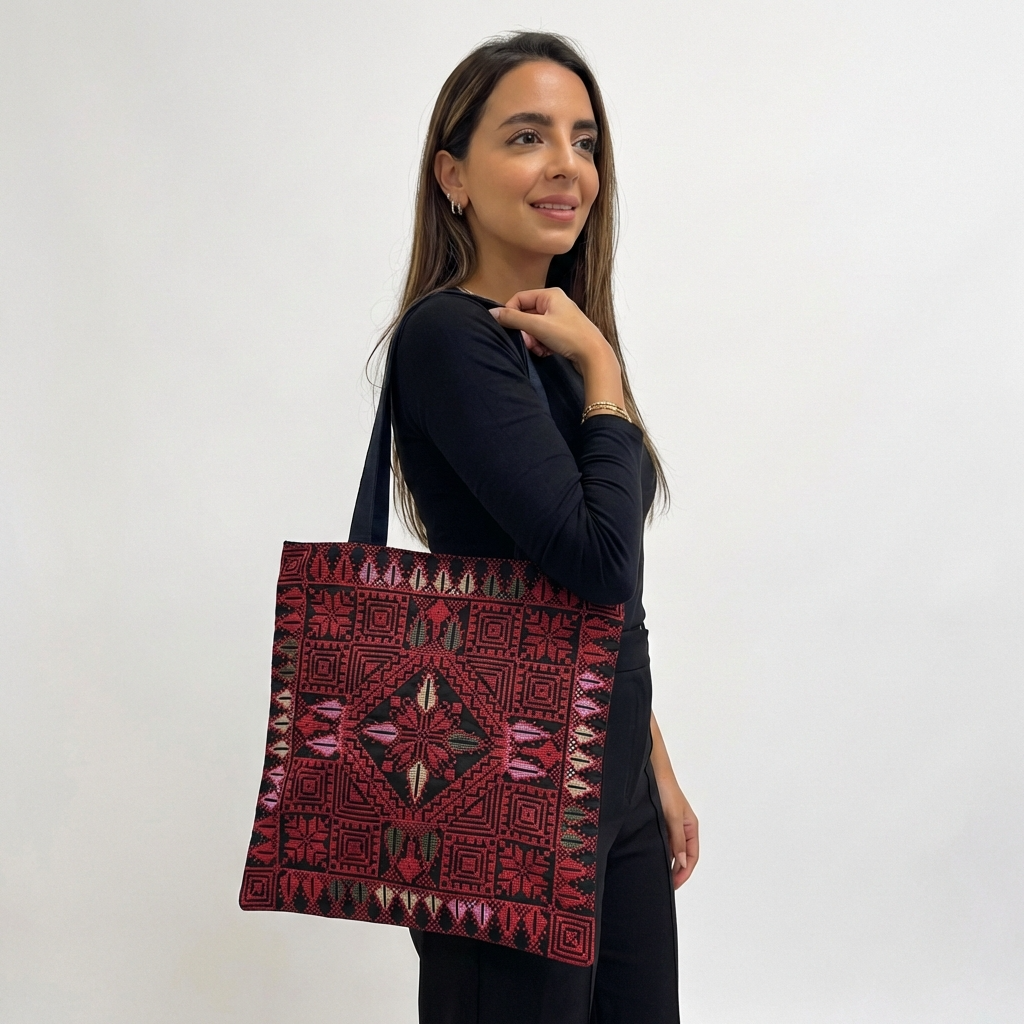 Tatreez Tote Bag – Colorful Star | Palestinian Embroidery