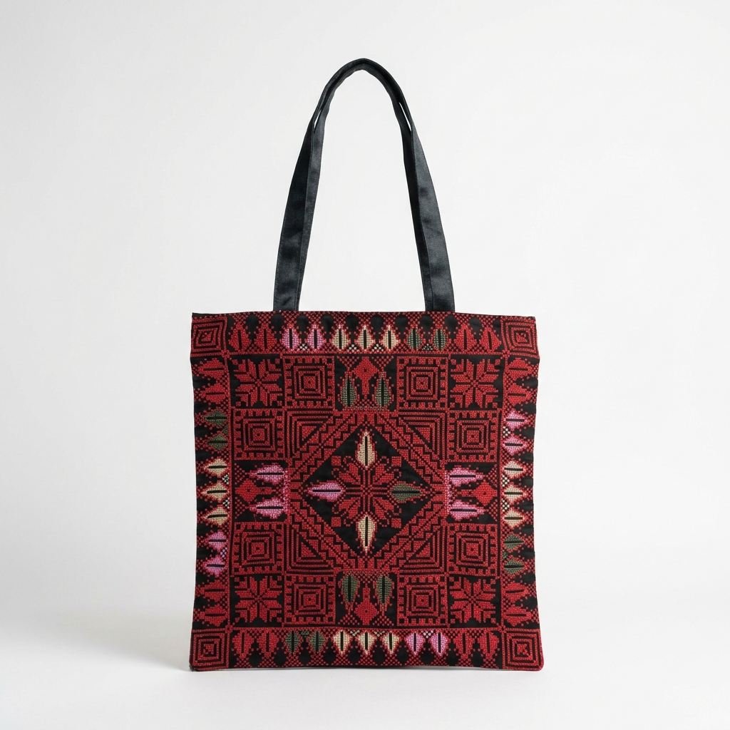 Tatreez Tote Bag – Colorful Star | Palestinian Embroidery