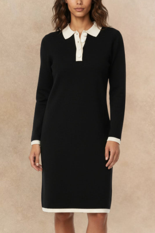 Vivienne Black Knit Dress with White Collar