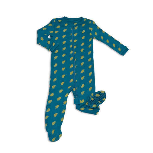 Bamboo Zip Up Footies (Dotty Leaf Print)