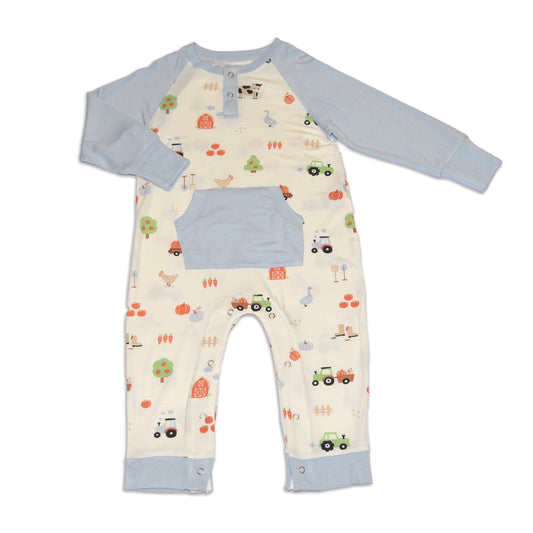 Bamboo Long Sleeve Romper w/Kangaroo Pocket (Pumpkin Farm Print)