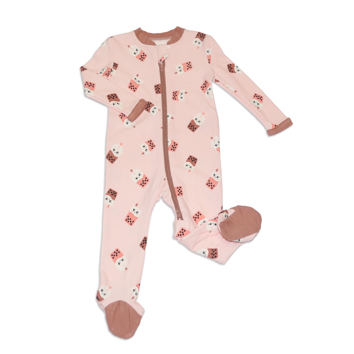 Bamboo Fleece  Footie w/2 Way zipper (Bubble Tea Print)