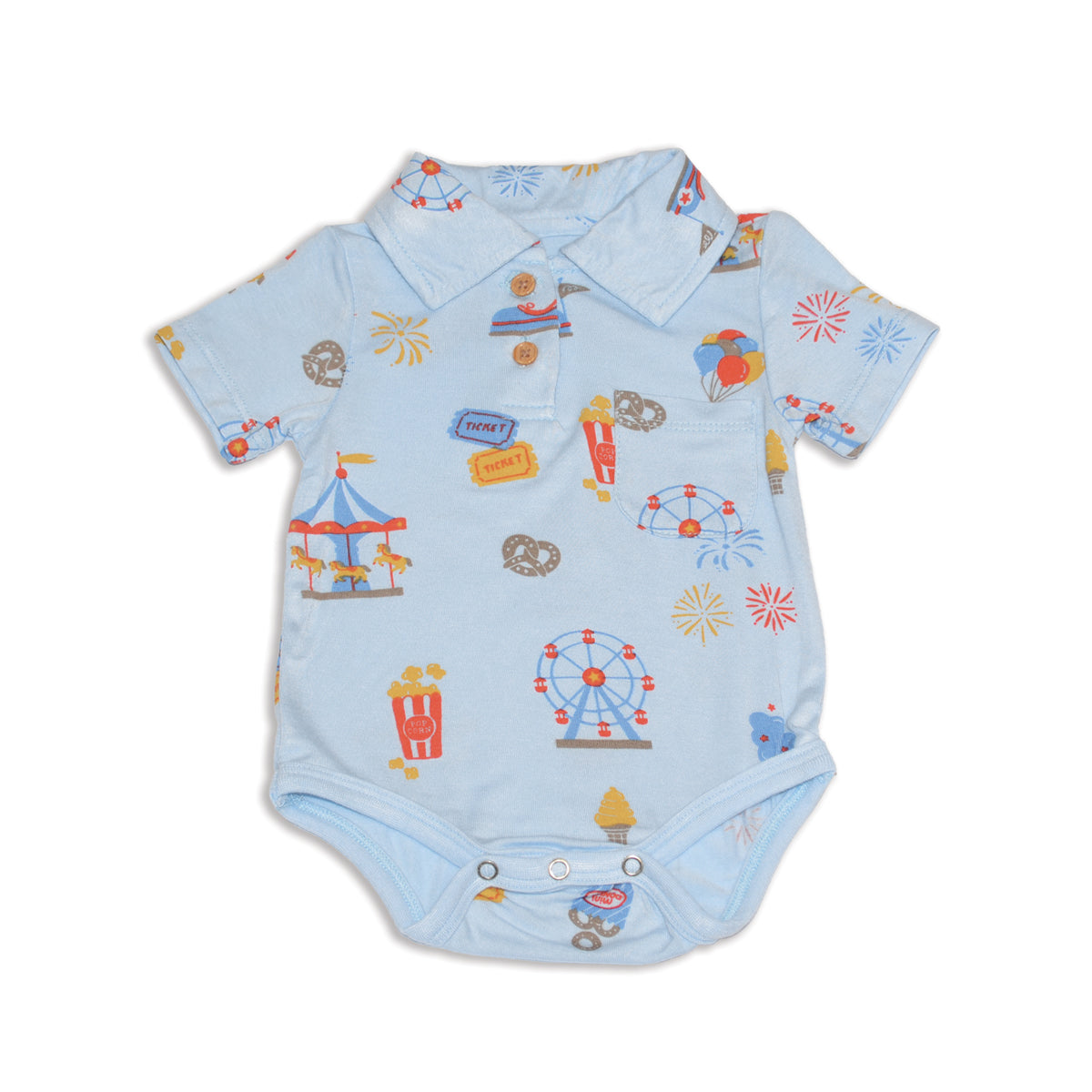 Bamboo Short Sleeve Polo Onesie (Funland Print)