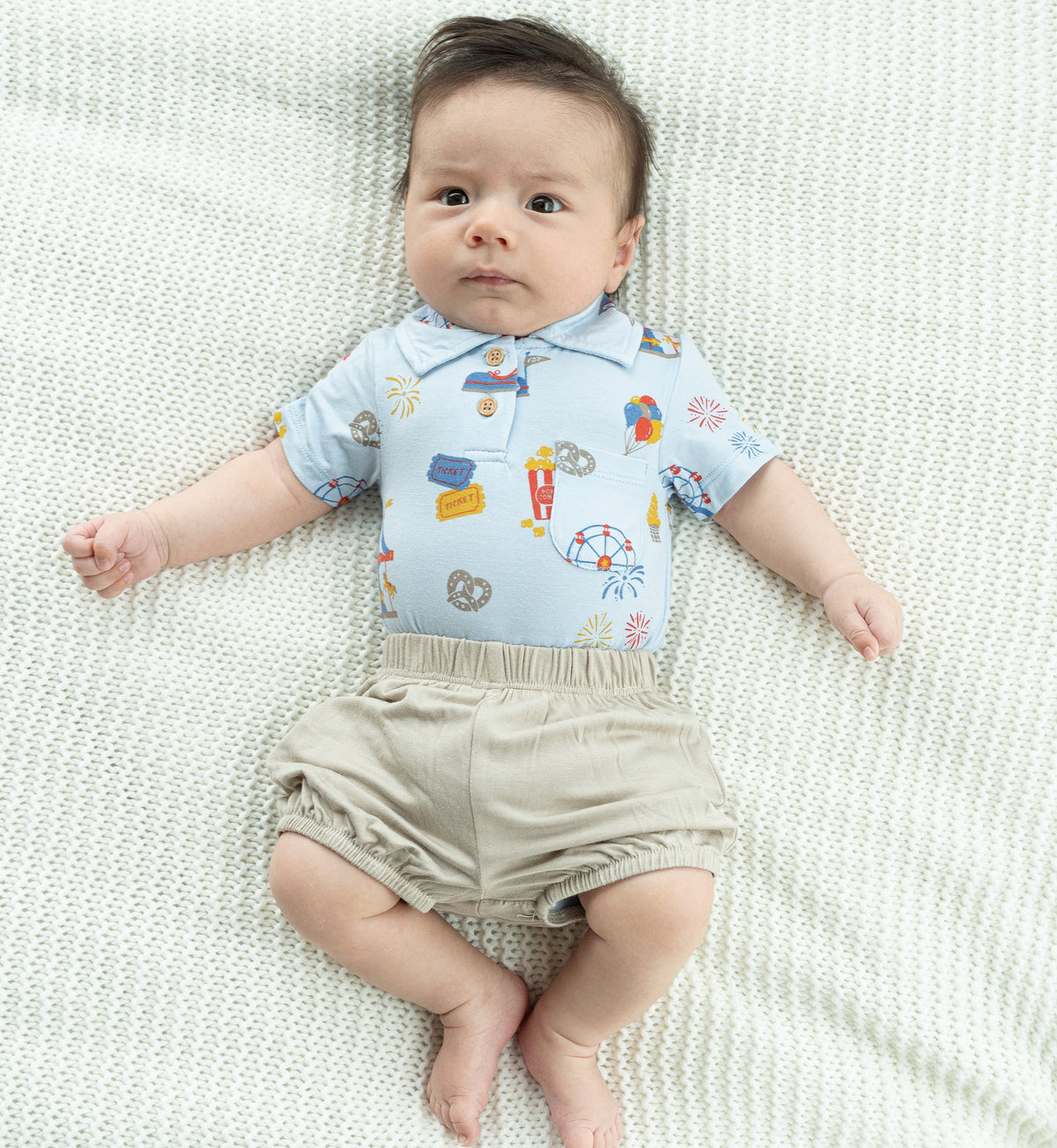 Bamboo Short Sleeve Polo Onesie (Funland Print)