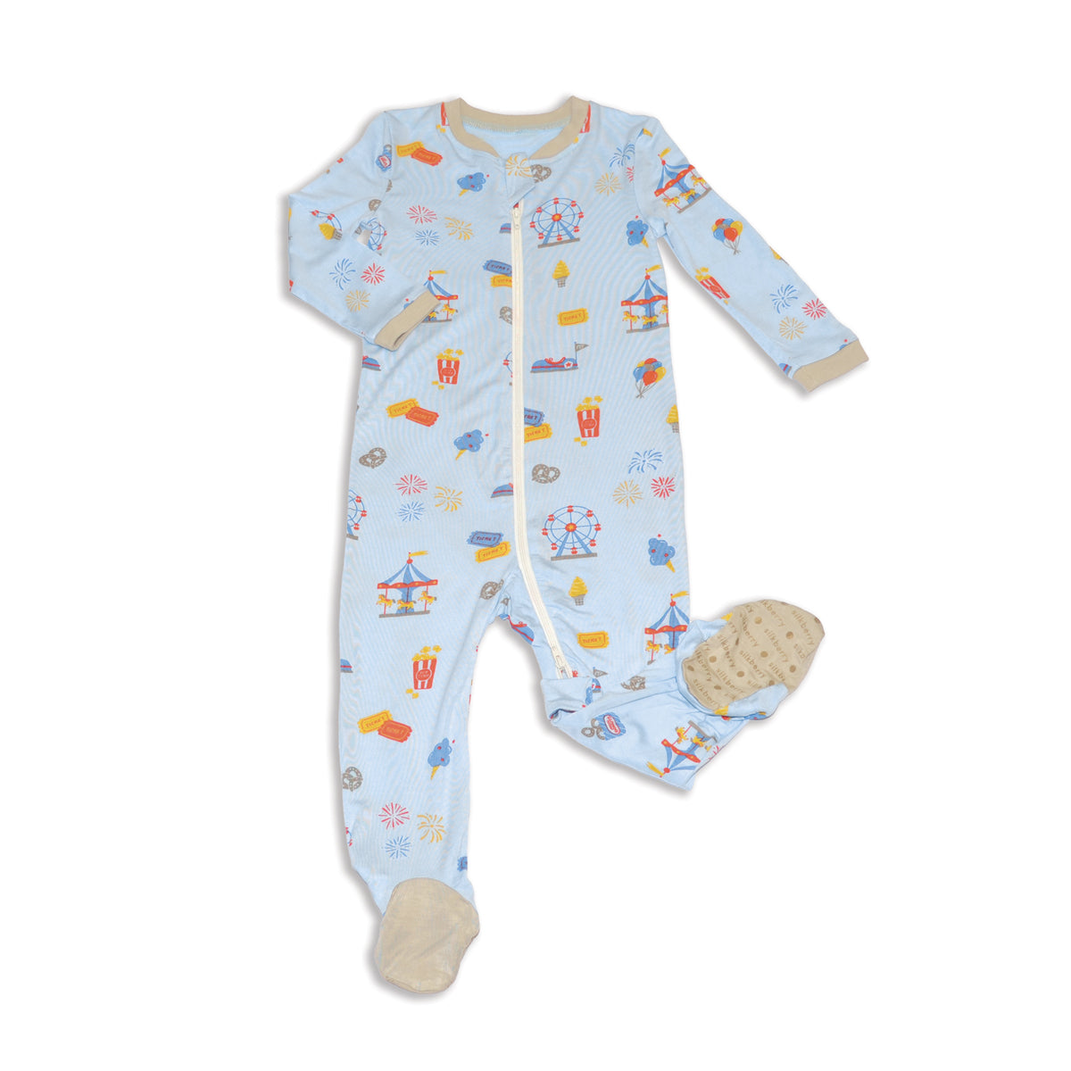 Bamboo Footies with Two Way Zipper (Funland Print)