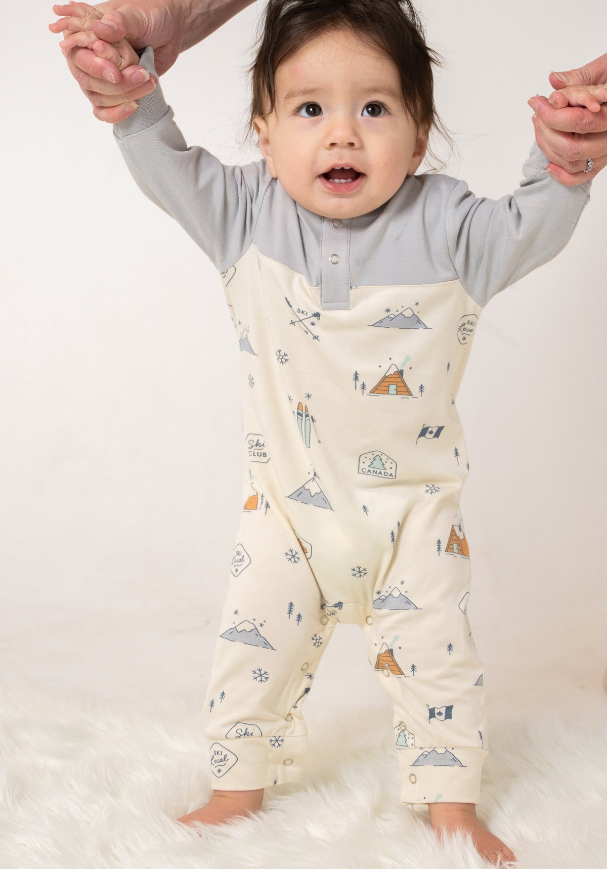 Bamboo Long Sleeve Romper (Ski Club Print)