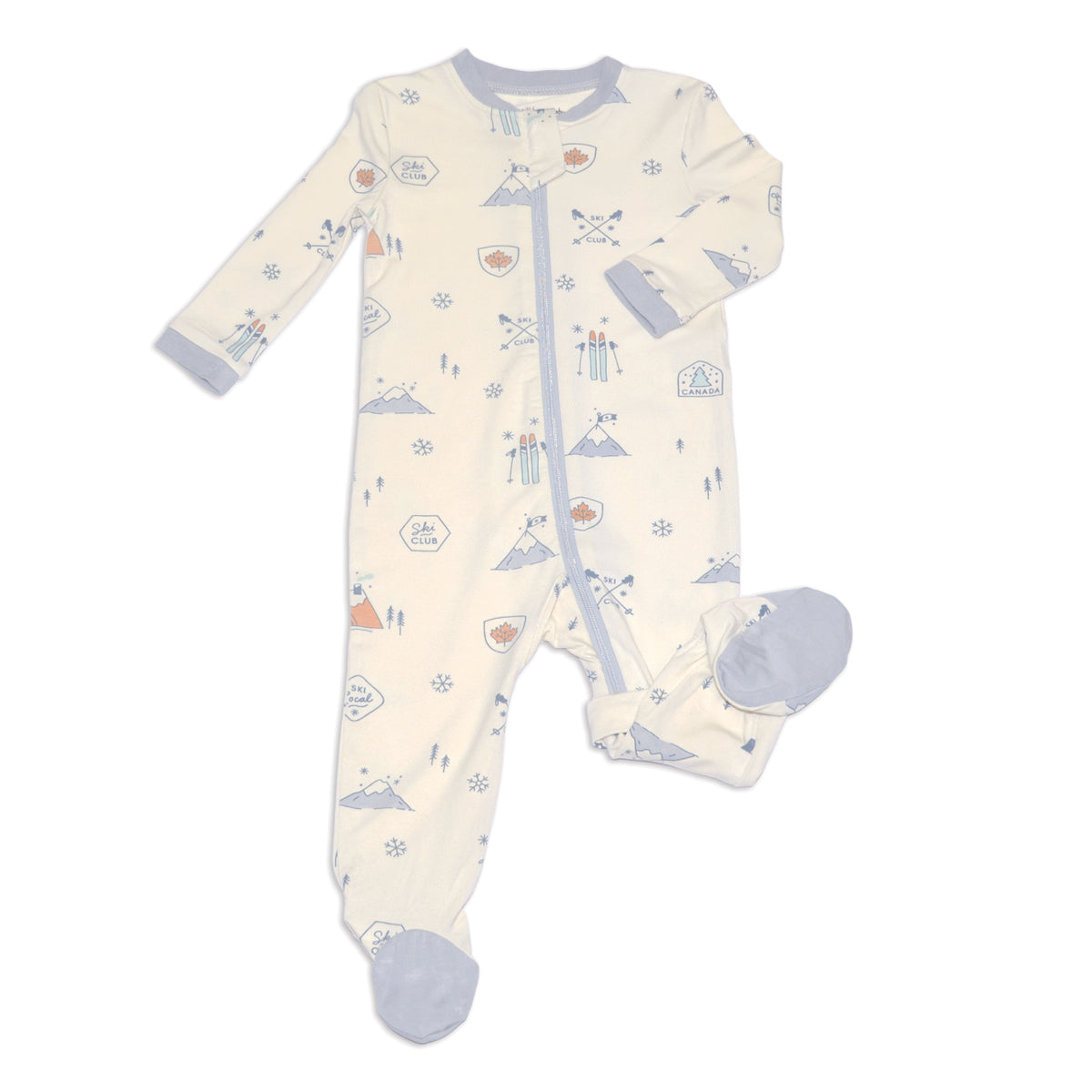 Bamboo Footies with Two Way Zipper (Ski Club Print)