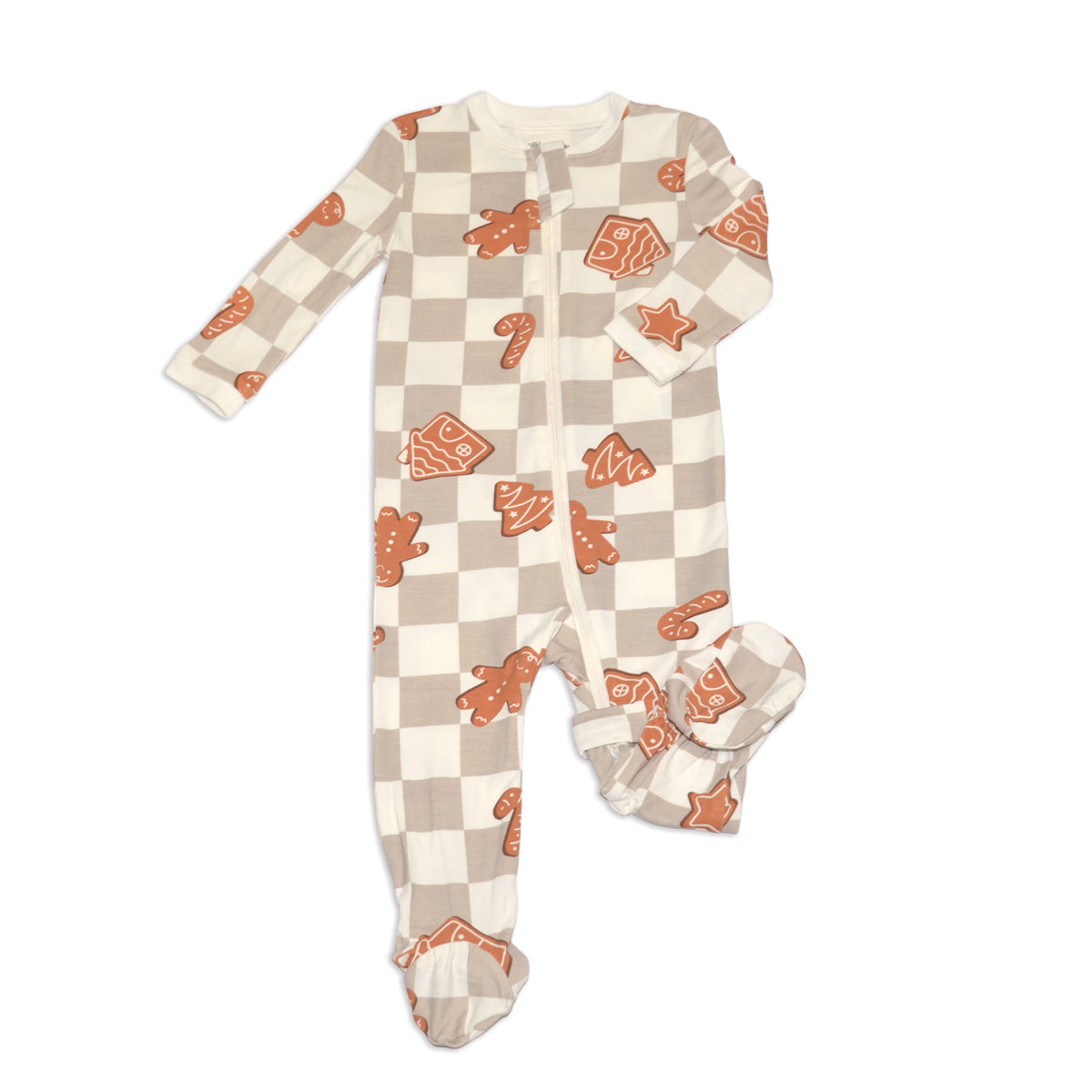 Bamboo Two Way Zipper Footies (Gingerbread Party Print)