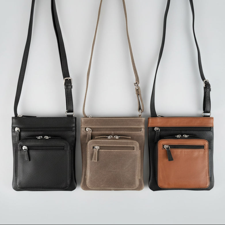 Genuine Leather Crossbody Bag. RFID Blocking Travel Purse