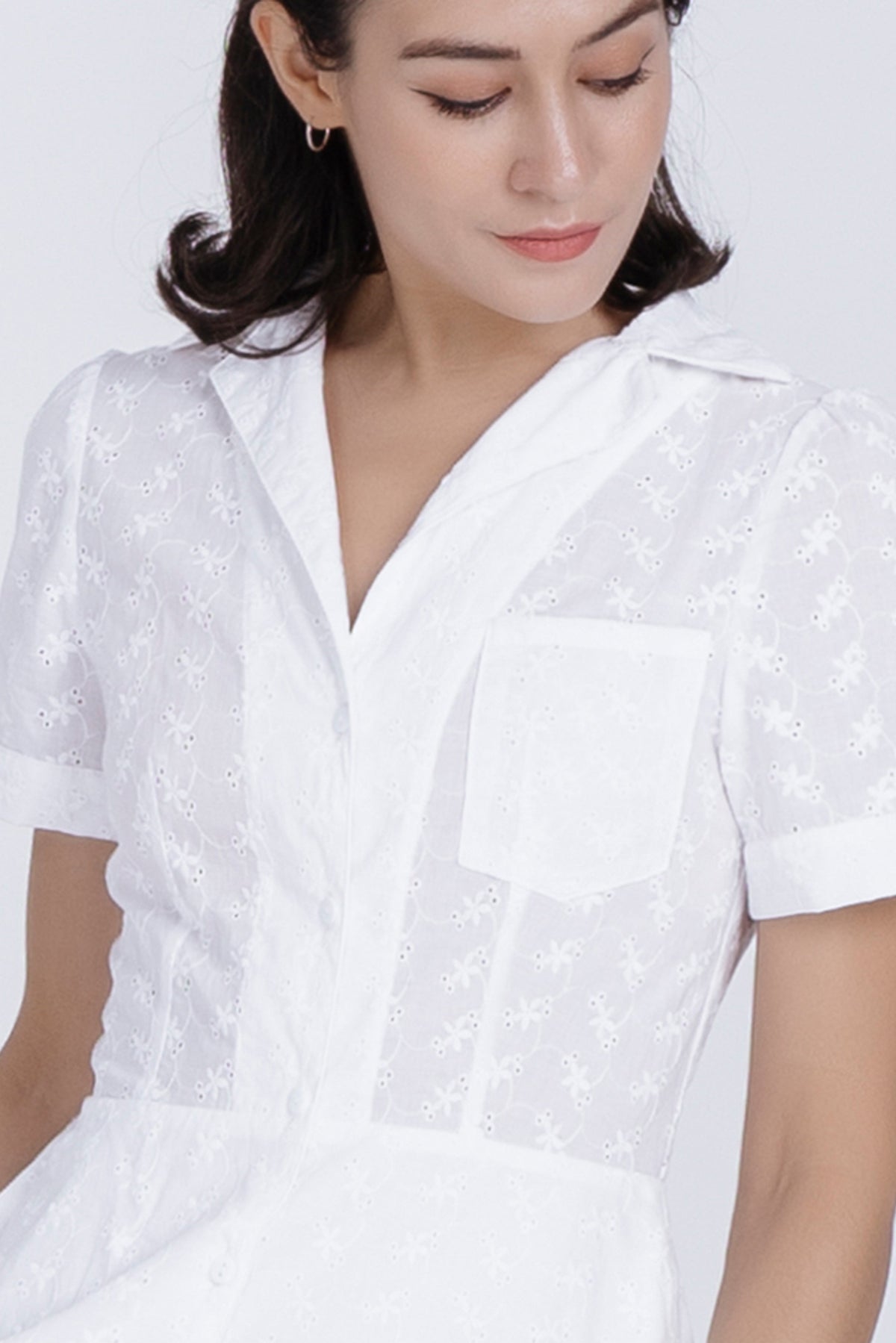 White Eyelet Fit-and-Flare Shirt Dress