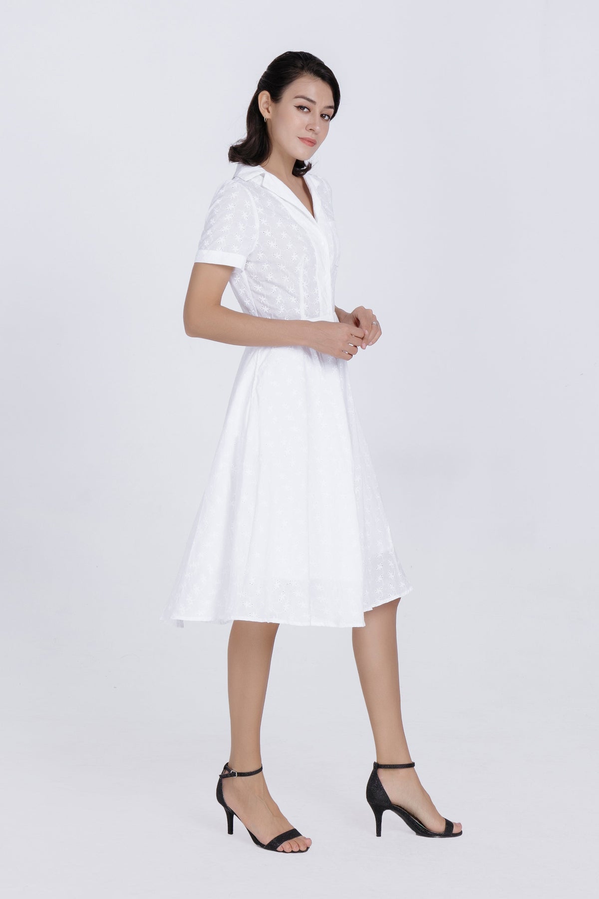 White Eyelet Fit-and-Flare Shirt Dress