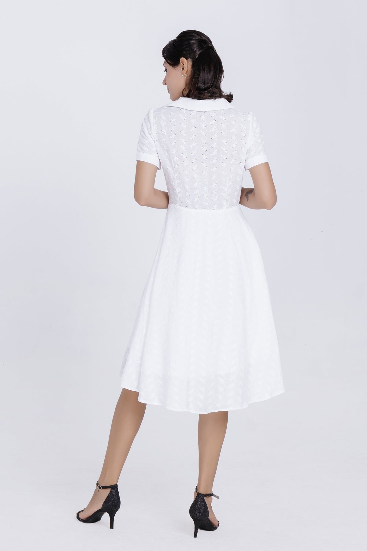 White Eyelet Fit-and-Flare Shirt Dress