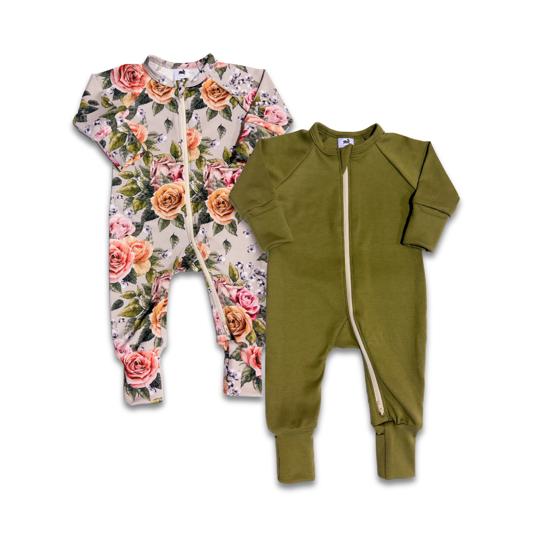 Bamboo Baby Zipper Footed Bodysuit | Olive
