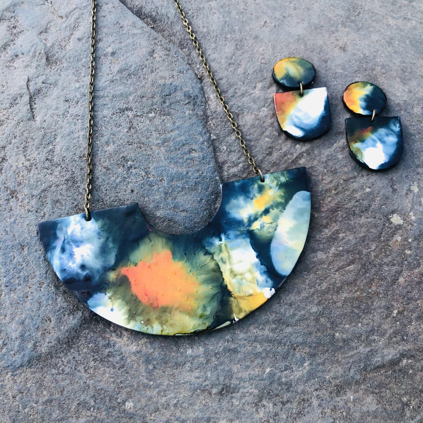 Abstract Hand Painted Earrings & Necklace