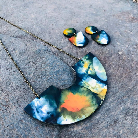Abstract Hand Painted Earrings & Necklace