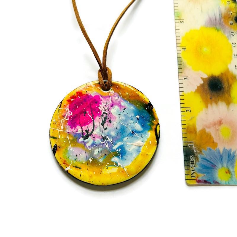 Large Abstract Art Pendant Necklace Handmade