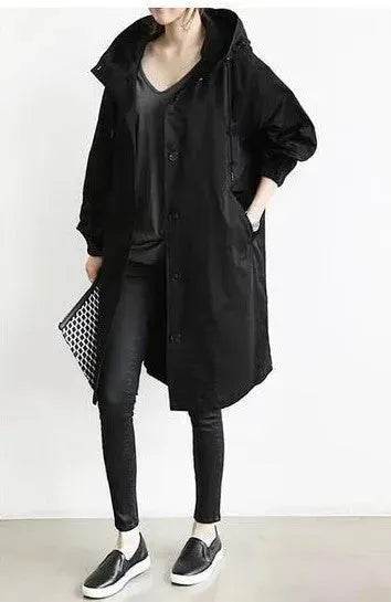 Women Casual Style Hoodie Windbreaker Mid-Length Jacket