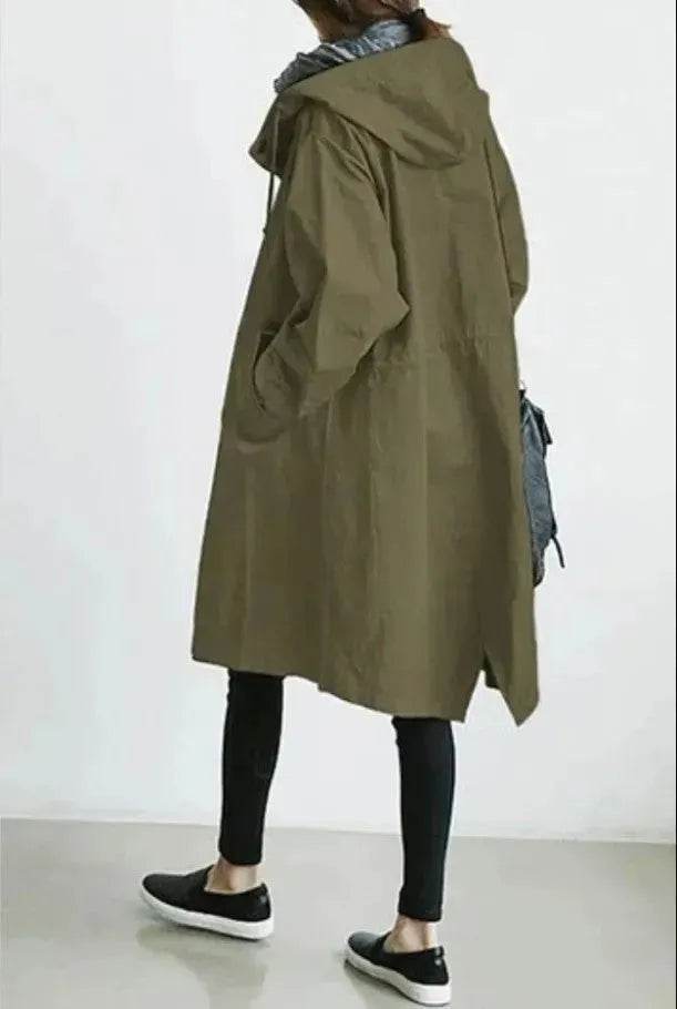 Women Casual Style Hoodie Windbreaker Mid-Length Jacket