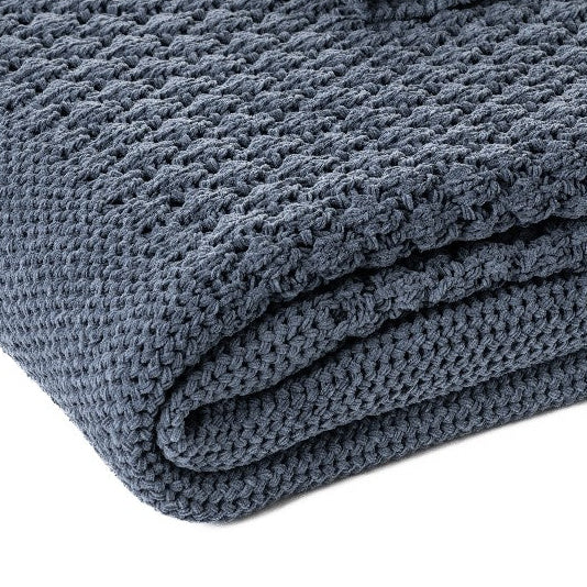 Jeté en chenille tressée bleu Basket