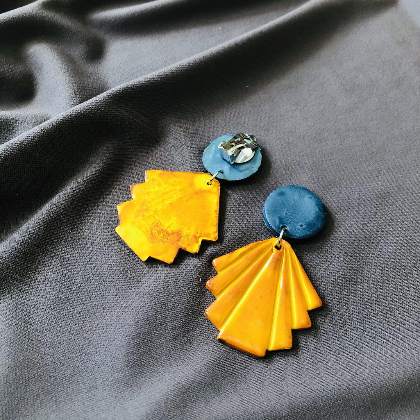 Black & Gold Modern Statement Earrings with Geometric Fan- "Ruth"