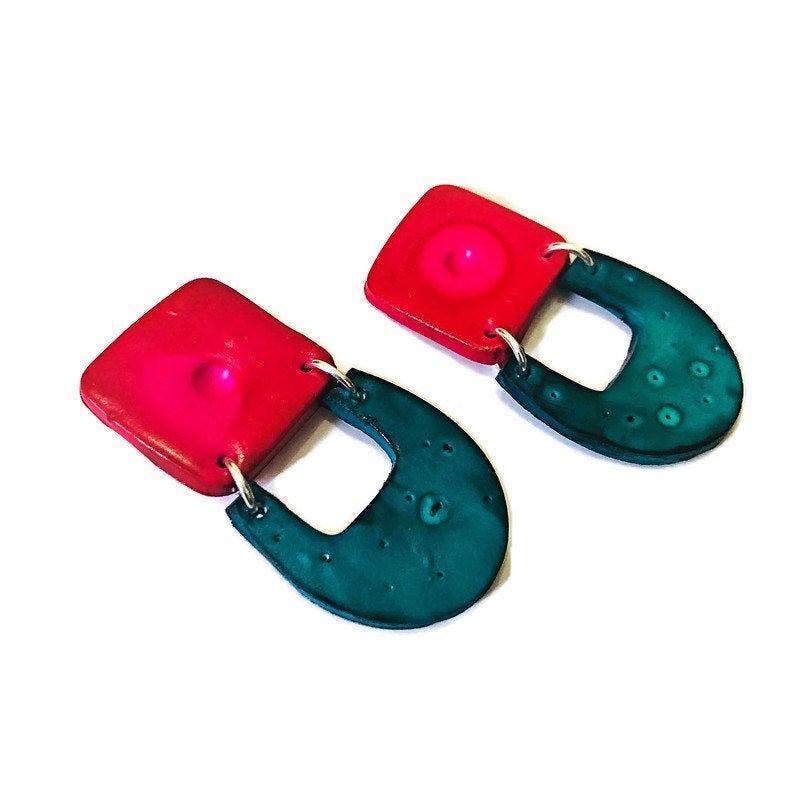 Two-Tone Geometric Statement Earrings, Post or Clip On – "Val"