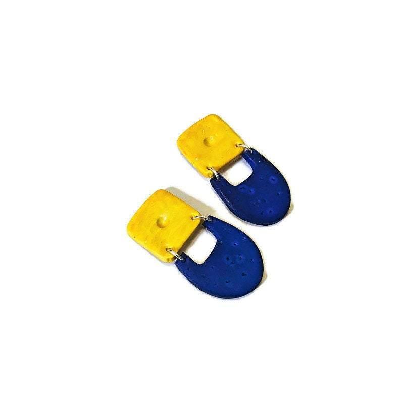 Two-Tone Geometric Statement Earrings, Post or Clip On – "Val"