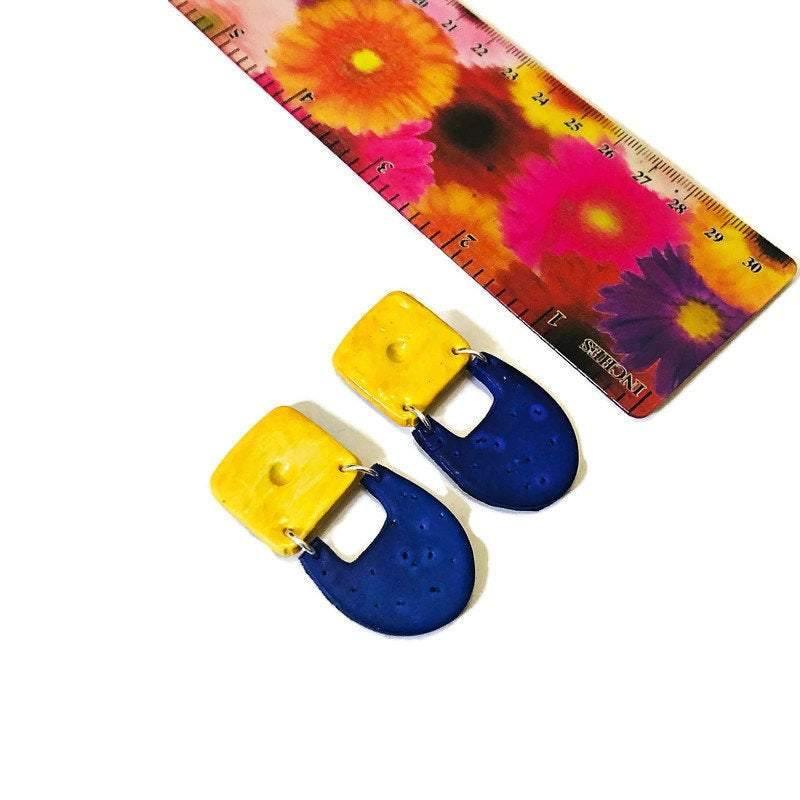 Two-Tone Geometric Statement Earrings, Post or Clip On – "Val"