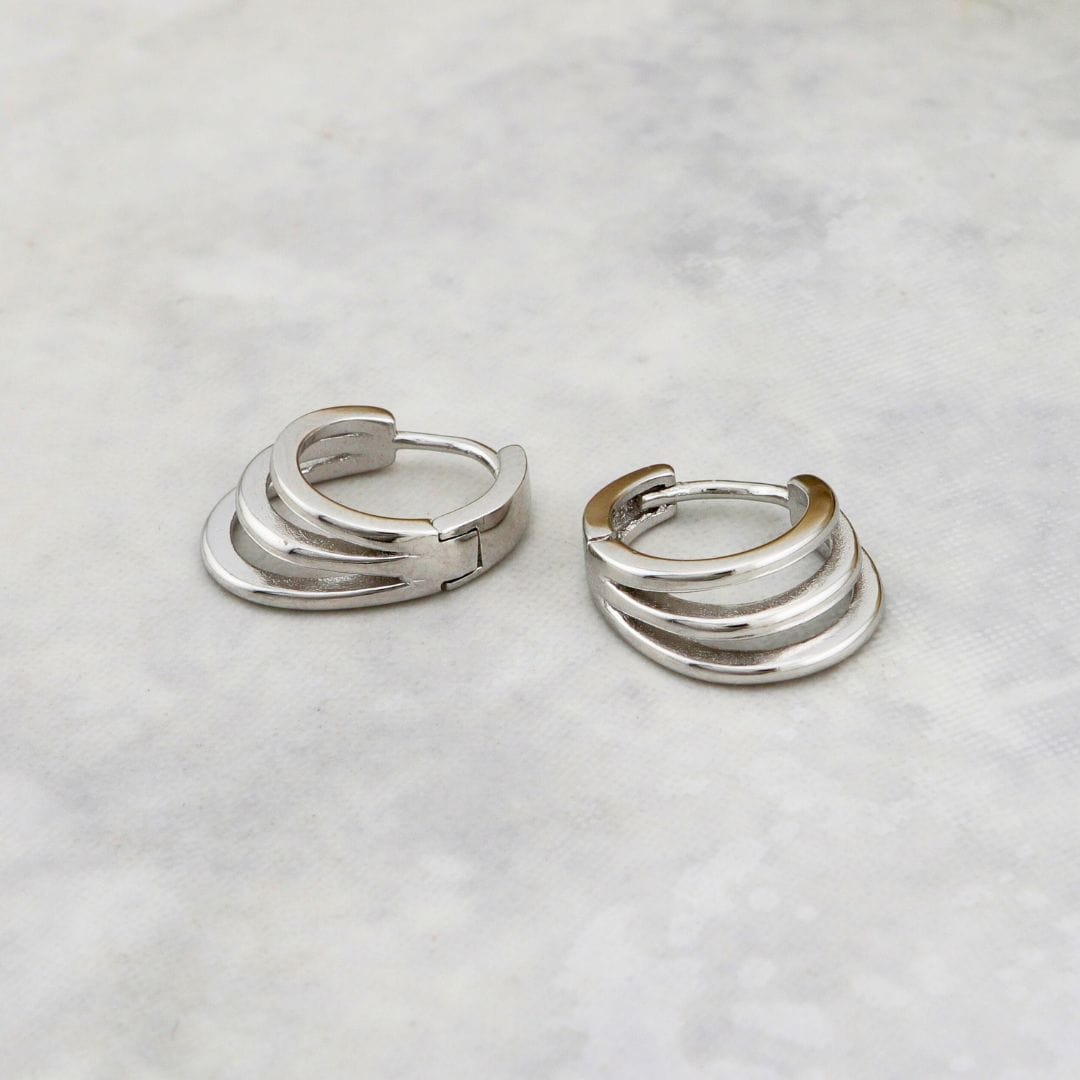 Boucles d'oreilles Huggies 3 rangs en argent sterling