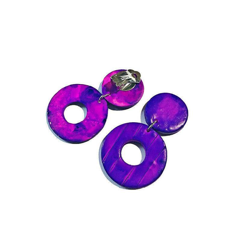 Bright Purple Clay Earrings- "Trish"