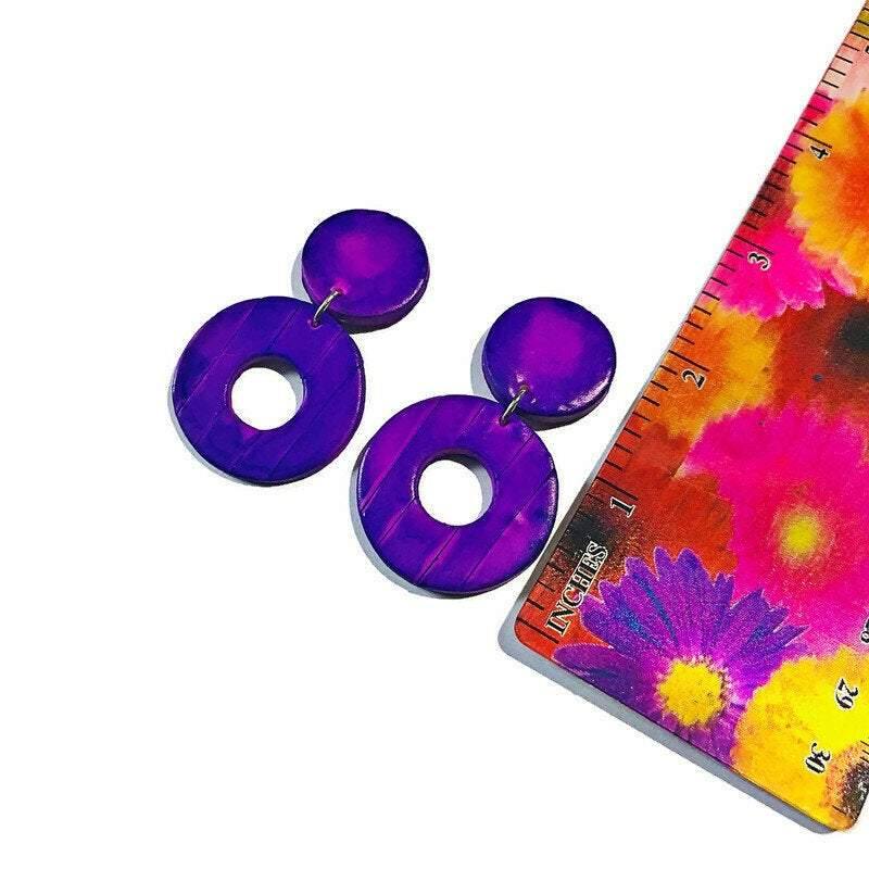Bright Purple Clay Earrings- "Trish"