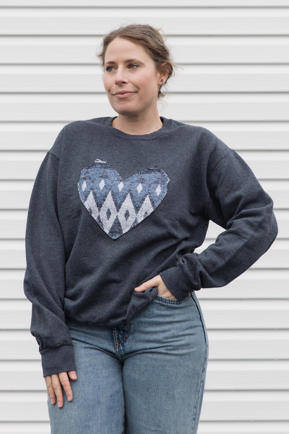 Cliff {Mini Tipi} Heart | Charcoal Crewneck Sweater