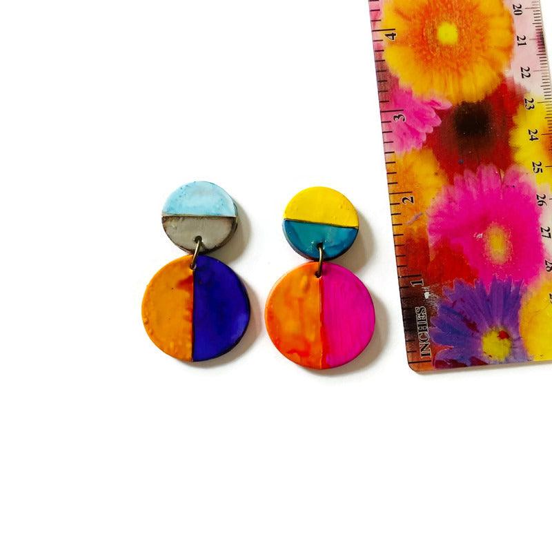 Color Block Statement Earrings, Mismatched Earrings Handmade