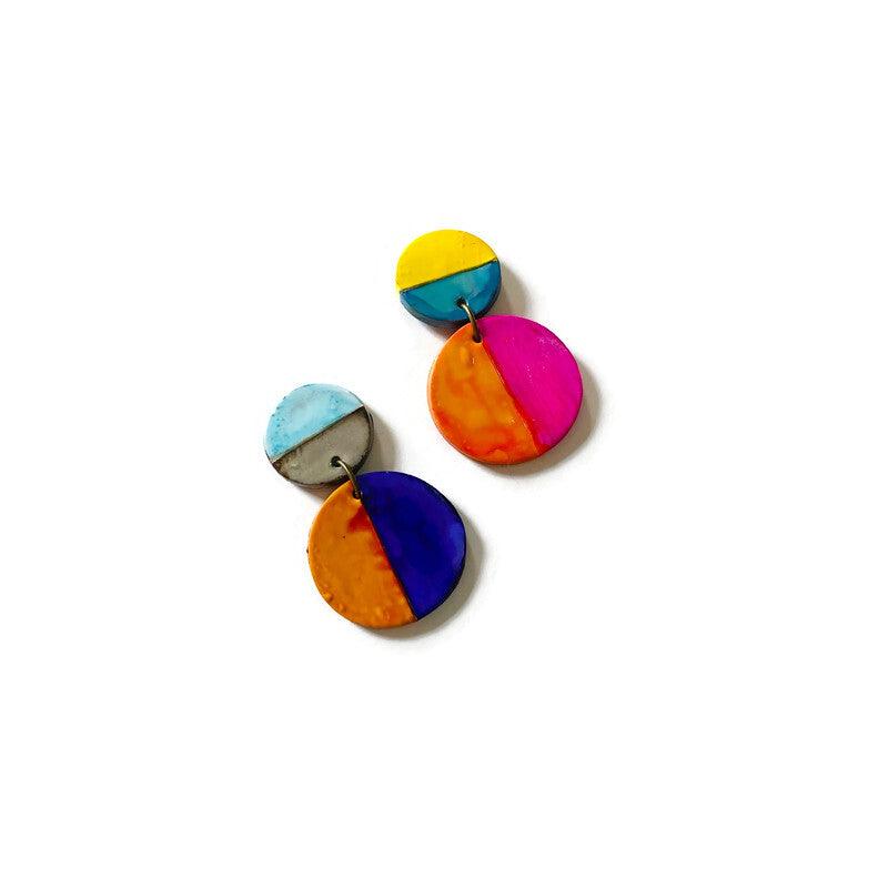 Color Block Statement Earrings, Mismatched Earrings Handmade