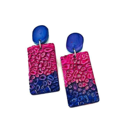 Colorful Clip On Earrings Handmade from Clay & Painted Pink Purple