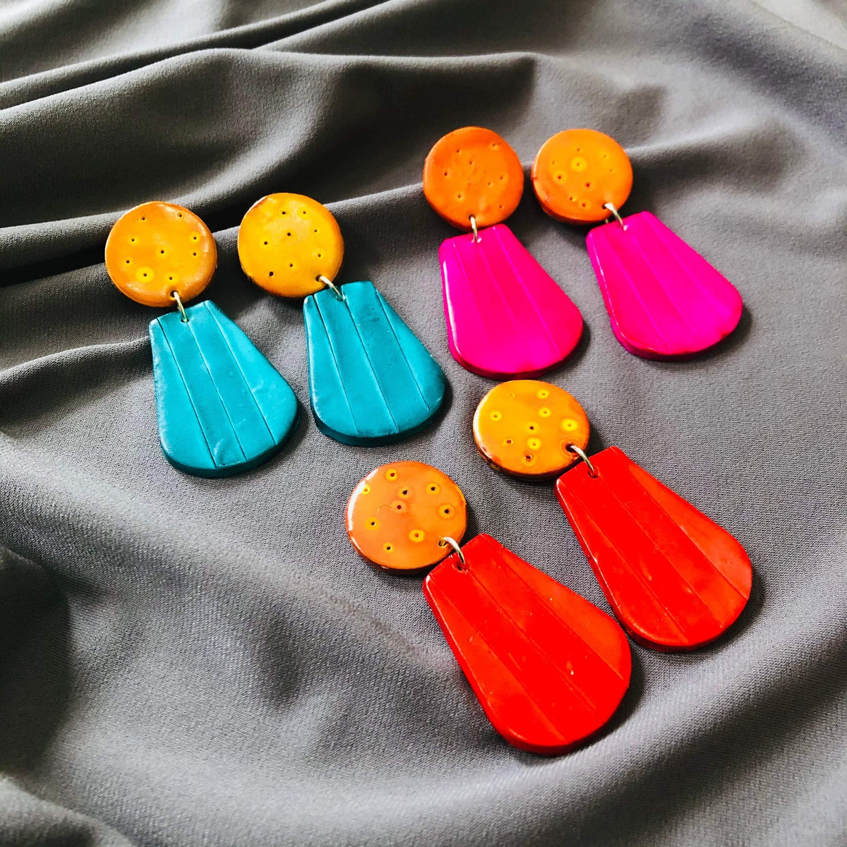 Colorful Summer Statement Earrings Handmade, Post or Clip Ons- "Belle"