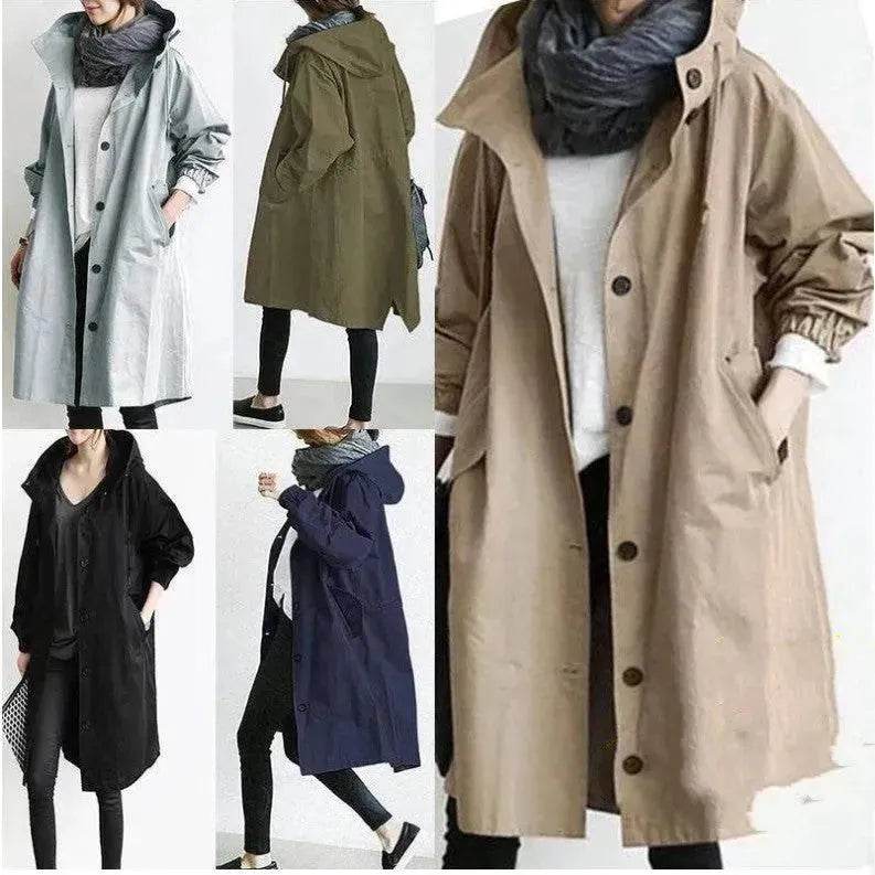 Women Casual Style Hoodie Windbreaker Mid-Length Jacket