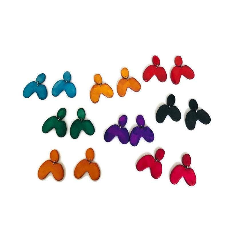 Dark Green Asymmetric Arch Earrings Handmade- "Kate"