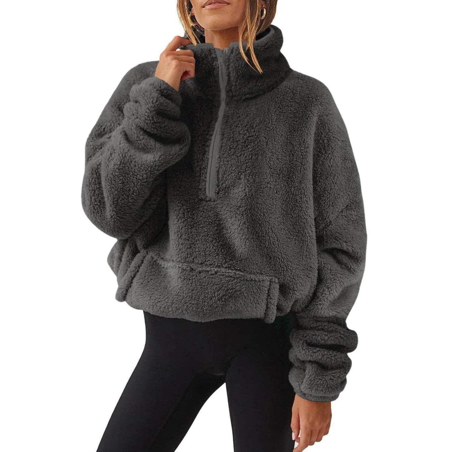Velvet Fleece-lined Women's Half Zipped Sweater
