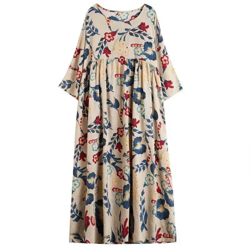 Plus Size Cotton Linen Short Sleeve Maxi Dress