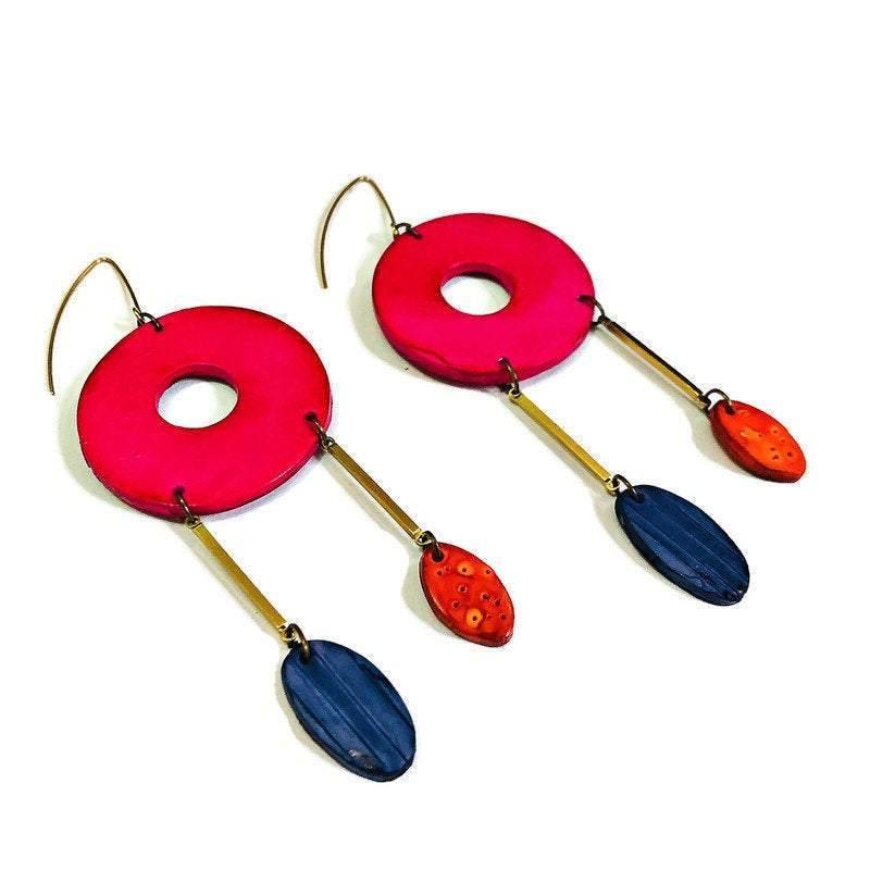 Extra Long Dangle Statement Earrings, Handmade – Oversized Drop Earrings
