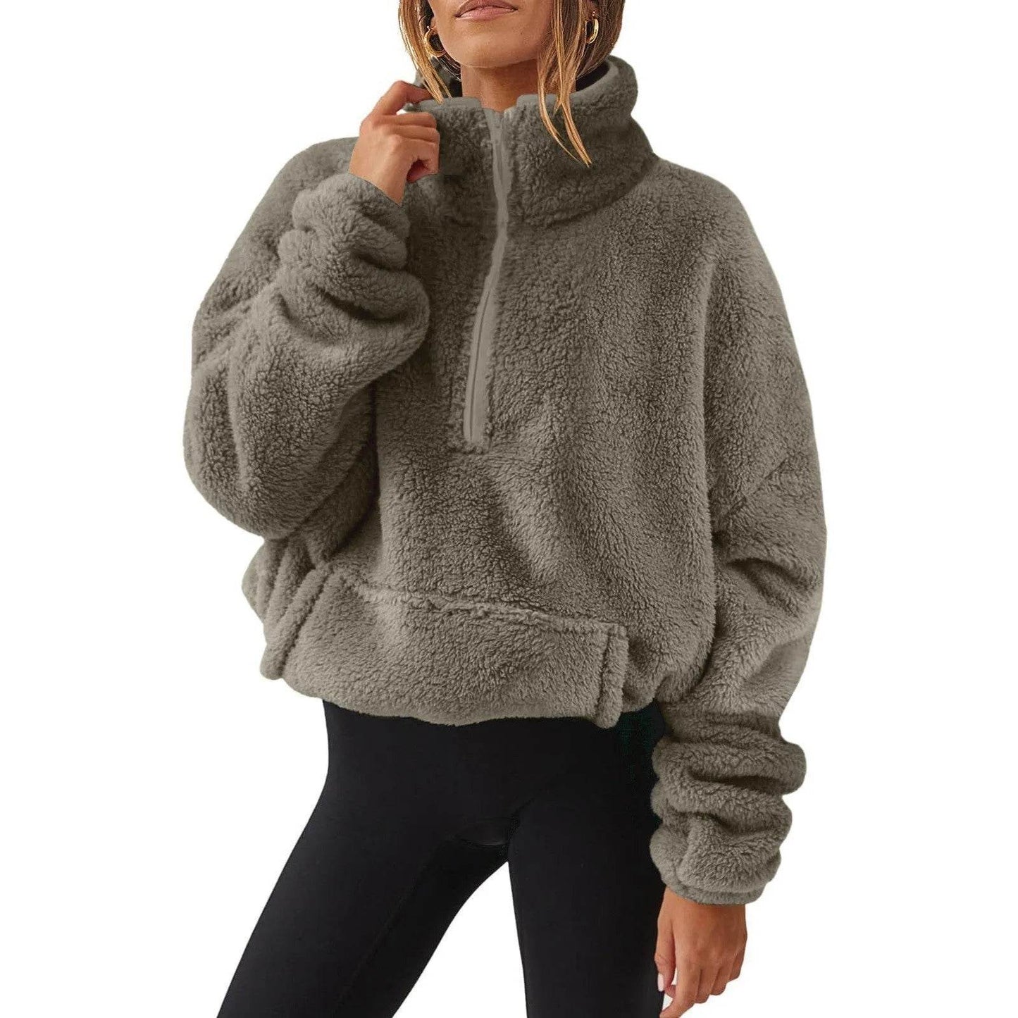 Velvet Fleece-lined Women's Half Zipped Sweater